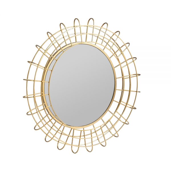 Espejo de pared circular con detalles dorados alrededor